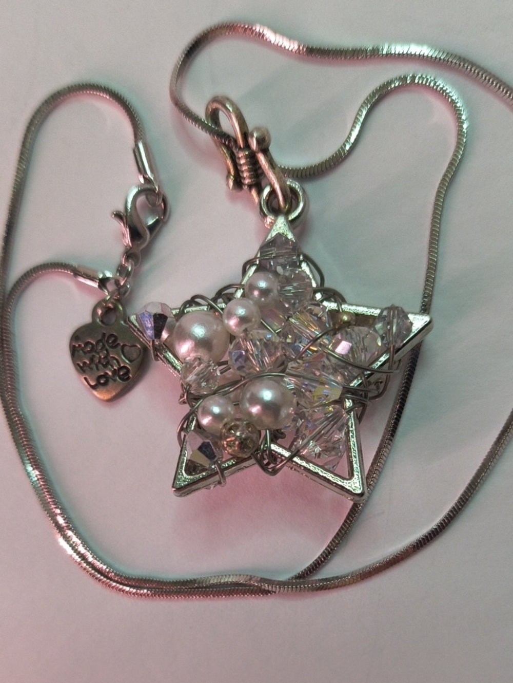 Wire Wrapped Star Pendant Necklace with Pearl and Crystal Accents
